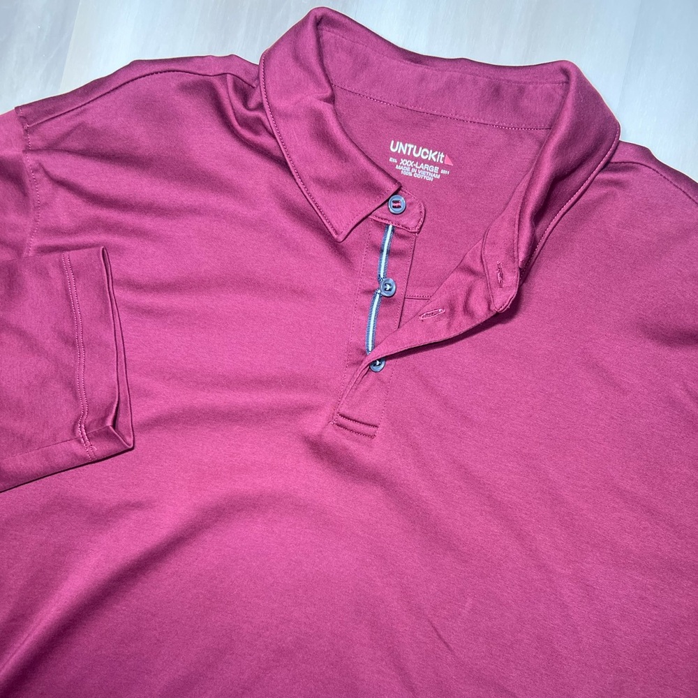 UNTUCKit Mens 3XL Damaschino Long Sleeve Polo Shirt Reg Fit Burgundy Red Cotton